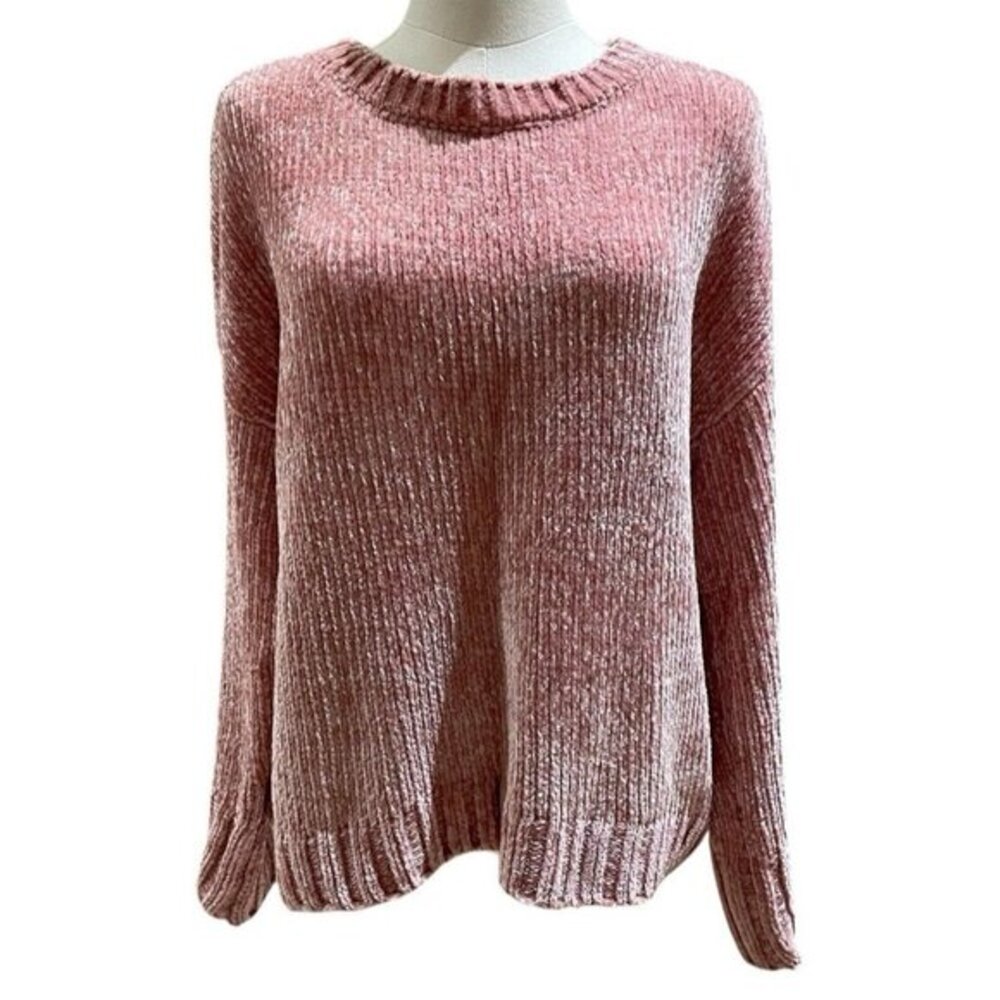 Marled Pink Chenille Sweater Long Sleeve Pullover Ultra Soft SZ M
